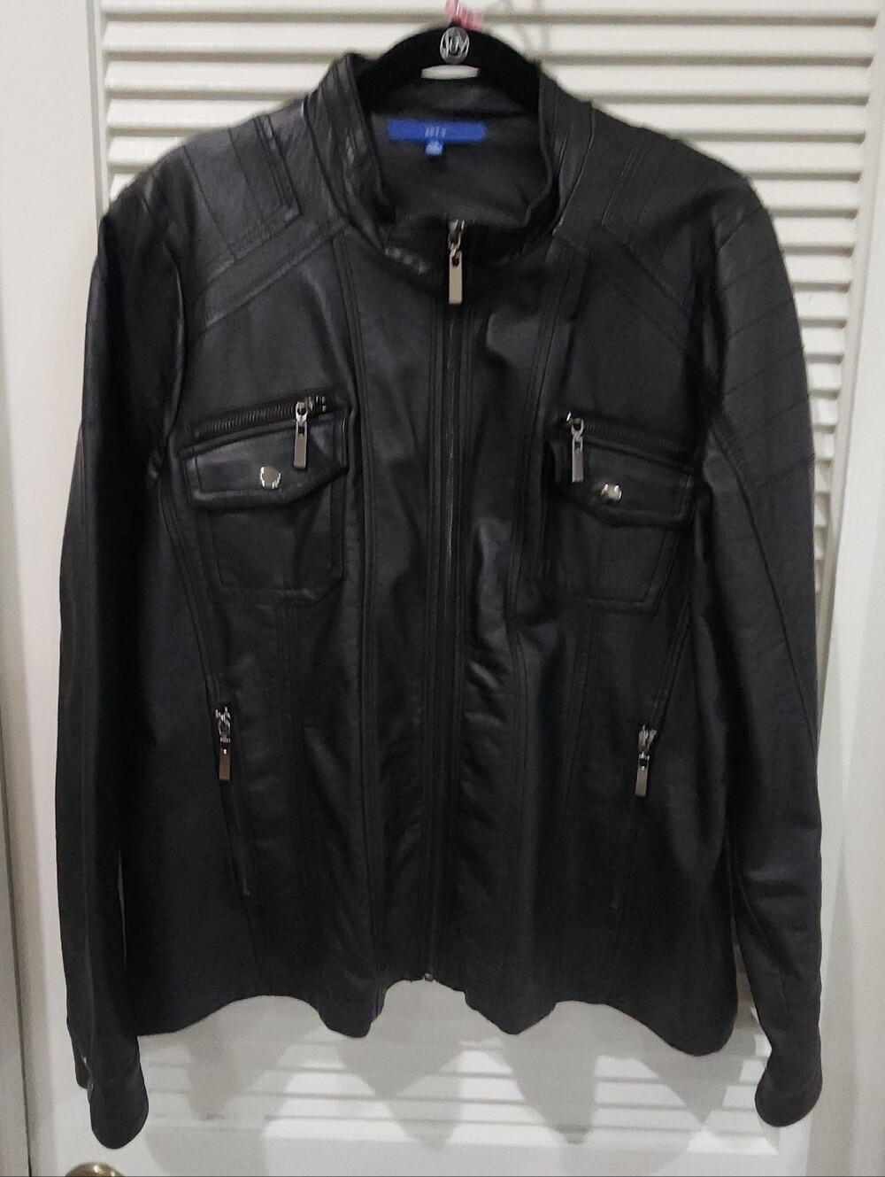 Womans Plus Black Faux Leather Zip-Up Jacket